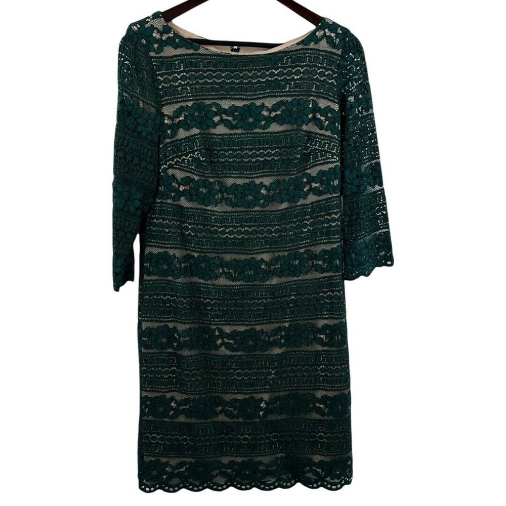 Eliza J Cocktail Sheath Dress Green Lace Crochet Overlay Size 12